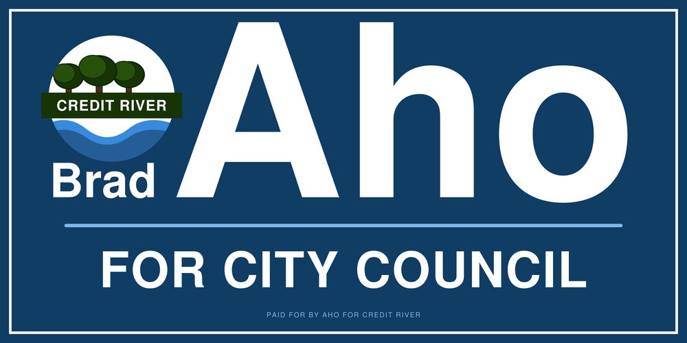 Brad Aho for Credit River City Council yard sign